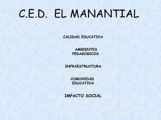 C.E.D.  EL MANANTIAL IMPACTO SOCIAL COMUNIDAD  EDUCATIVA INFRAESTRUCTURA AMBIENTES  PEDAGOGICOS CALIDAD EDUCATIVA 