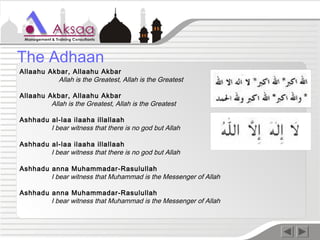 Allaahu Akbar, Allaahu Akbar
Allah is the Greatest, Allah is the Greatest
Allaahu Akbar, Allaahu Akbar
Allah is the Greatest, Allah is the Greatest
Ashhadu al-laa ilaaha illallaah
I bear witness that there is no god but Allah
Ashhadu al-laa ilaaha illallaah
I bear witness that there is no god but Allah
Ashhadu anna Muhammadar-Rasulullah
I bear witness that Muhammad is the Messenger of Allah
Ashhadu anna Muhammadar-Rasulullah
I bear witness that Muhammad is the Messenger of Allah
The Adhaan
 