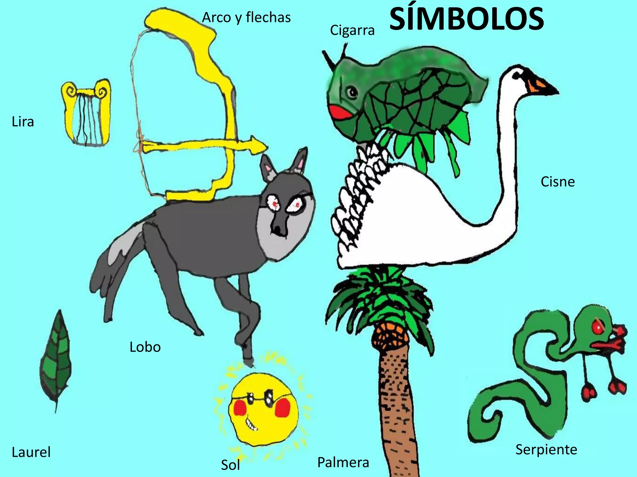 SÍMBOLOS
Lira
Laurel
Sol
Lobo
Cigarra
Cisne
Serpiente
Arco y flechas
Palmera