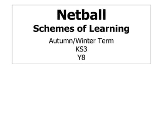 Netball
Schemes of Learning
   Autumn/Winter Term
          KS3
          Y8
 