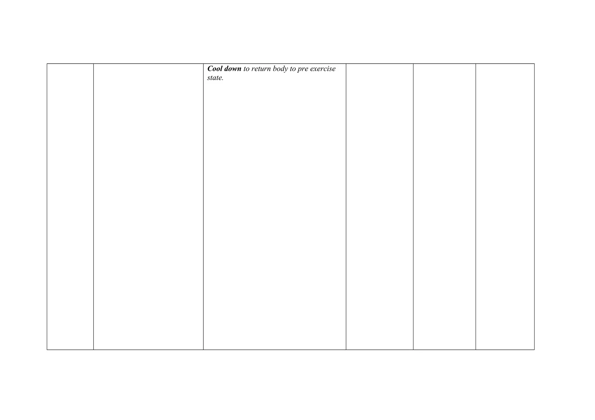 Cool down to return body to pre exercise
state.
 