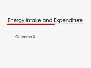 Energy Intake and Expenditure Outcome 3 
