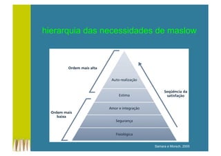 hierarquia das necessidades de maslow
Samara e Morsch, 2005
 