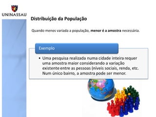 Quando menos variada a população, menor é a amostra necessária.
Distribuição da População
 