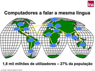 Computadores a falar a mesma língua




   1,8 mil milhões de utilizadores – 27% da população
Luís Vidigal - Pesquisa Avançada na Internet        3
 