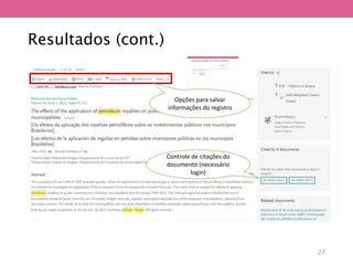Resultados (cont.)
Opções para salvar
informações do registro
Controle de citações do
documento (necessário
login)
27
 