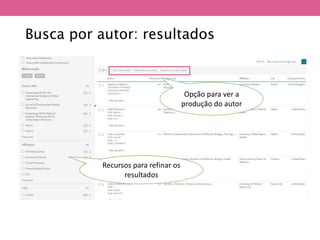Busca por autor: resultados
Recursos para refinar os
resultados
Opção para ver a
produção do autor
 