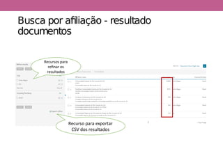 Busca por afiliação - resultado
documentos
Recursos para
refinar os
resultados
Recurso para exportar
CSV dos resultados
 