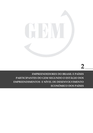 2
                       EMPREENDEDORES DO BRASIL E PAÍSES
   PARTICIPANTES DO GEM SEGUNDO O ESTÁGIO DOS
EMPREENDIMENTOS E NÍVEL DE DESENVOLVIMENTO
                                   ECONÔMICO DOS PAÍSES




GloBal EntrEprEnEurship monitor                        37
 
