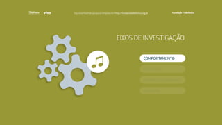 EIXOS DE INVESTIGAÇÃO
EDUCAÇÃO
ATIVISMO
EMPREENDEDORISMO
COMPORTAMENTO
Faça download da pesquisa completa em http://fundacaotelefonica.org.br
 