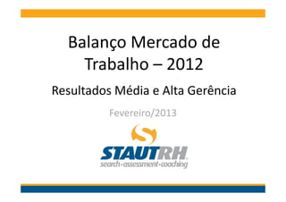 Balanço Mercado de
    Trabalho – 2012
               x

Resultados Média e Alta Gerência
         Fevereiro/2013
 