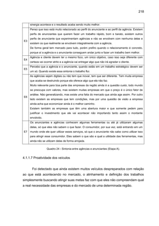 218
sinergia acontece e o resultado acaba sendo muito melhor.
E3
Penso que isso está muito relacionado ao perfil do anunci...