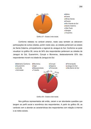 286
Gráfico 07 - Estado onde reside.
Conforme relatado na variável anterior, neste caso também se obtiveram
participações ...