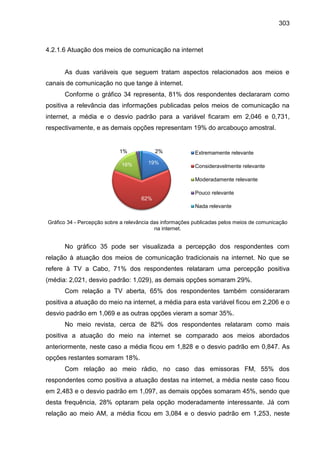 303
4.2.1.6 Atuação dos meios de comunicação na internet
As duas variáveis que seguem tratam aspectos relacionados aos mei...