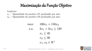 Maximização da Função Objetivo
11:29 Pesquisa Operacional: Aula 02 – Programação Linear Parte I
 