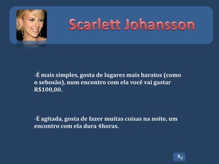 -É mais simples, gosta de lugares mais baratos (como
   o sebosão), num encontro com ela você vai gastar
   R$100,00.



   -É agitada, gosta de fazer muitas coisas na noite, um
   encontro com ela dura 4horas.



                                                       x2
PESQUISA OPERACIONAL                      home             Slide 18 de 93
 