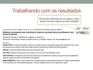 Trabalhando com os resultados
No formato detalhado de um registro, veja a
direita, link para acesso ao texto completo
 