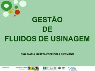 Ministério do Meio
Ambiente
Promoção:
GESTÃO
DE
FLUIDOS DE USINAGEM
ENG. MARIA JULIETA ESPINDOLA BIERMANN
 