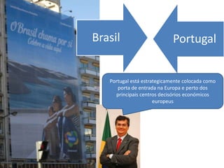 Brasil                       Portugal


   Portugal está estrategicamente colocada como
      porta de entrada na Europa e perto dos
     principais centros decisórios económicos
                      europeus
 