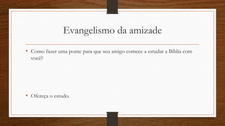 Fleumática
• O estudo com fleumáticos costuma ser um estudo sem interação. Essa
interação é necessária, por isso peça que a pessoa leia o texto e sempre
explique o que entendeu.
• Pergunte e veja se ela está realmente a vontade com o estudo.
• Faça apelos fechados sem opção de recusa como: Marcaremos o seu batismo
para dia tal ou dia tal?
 