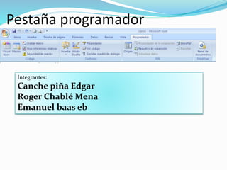 Pestaña programador 
Integrantes: 
Canche piña Edgar 
Roger ChabléMena 
Emanuel baas eb 
 