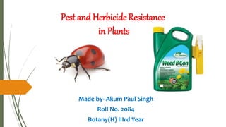 Pest and Herbicide Resistance
in Plants
Made by- Akum Paul Singh
Roll No. 2084
Botany(H) IIIrd Year
 