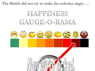 The British did not try to make the colonies angry….
 