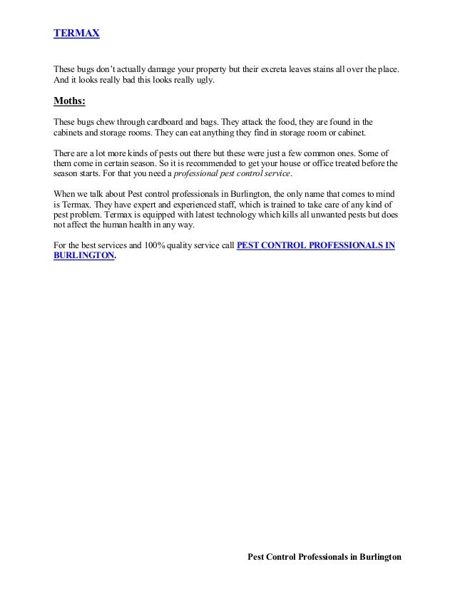 Pest control professionals in burlington