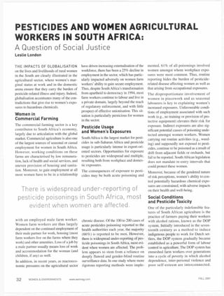 Pesticides And Women Agricultural Workers In South Africa