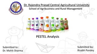 Dr. Rajendra Prasad Central Agricultural University
School of Agribusiness and Rural Management
PESTEL Analysis
Submitted to :
Dr. Mohit Sharma
Submitted by:
Risabh Pandey
 
