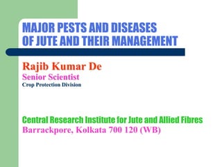 MAJOR PESTS AND DISEASES
OF JUTE AND THEIR MANAGEMENT
Rajib Kumar De
Senior Scientist
Crop Protection Division
Central Research Institute for Jute and Allied Fibres
Barrackpore, Kolkata 700 120 (WB)
 