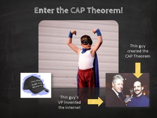 Enter the CAP Theorem! 
This guy created the CAP Theorem 
This guy’s 
VP Invented the internet  