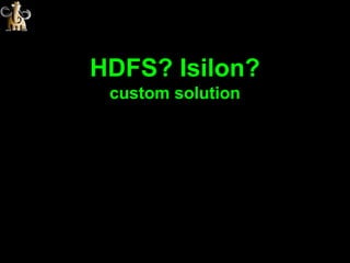 HDFS? Isilon?
 custom solution
 