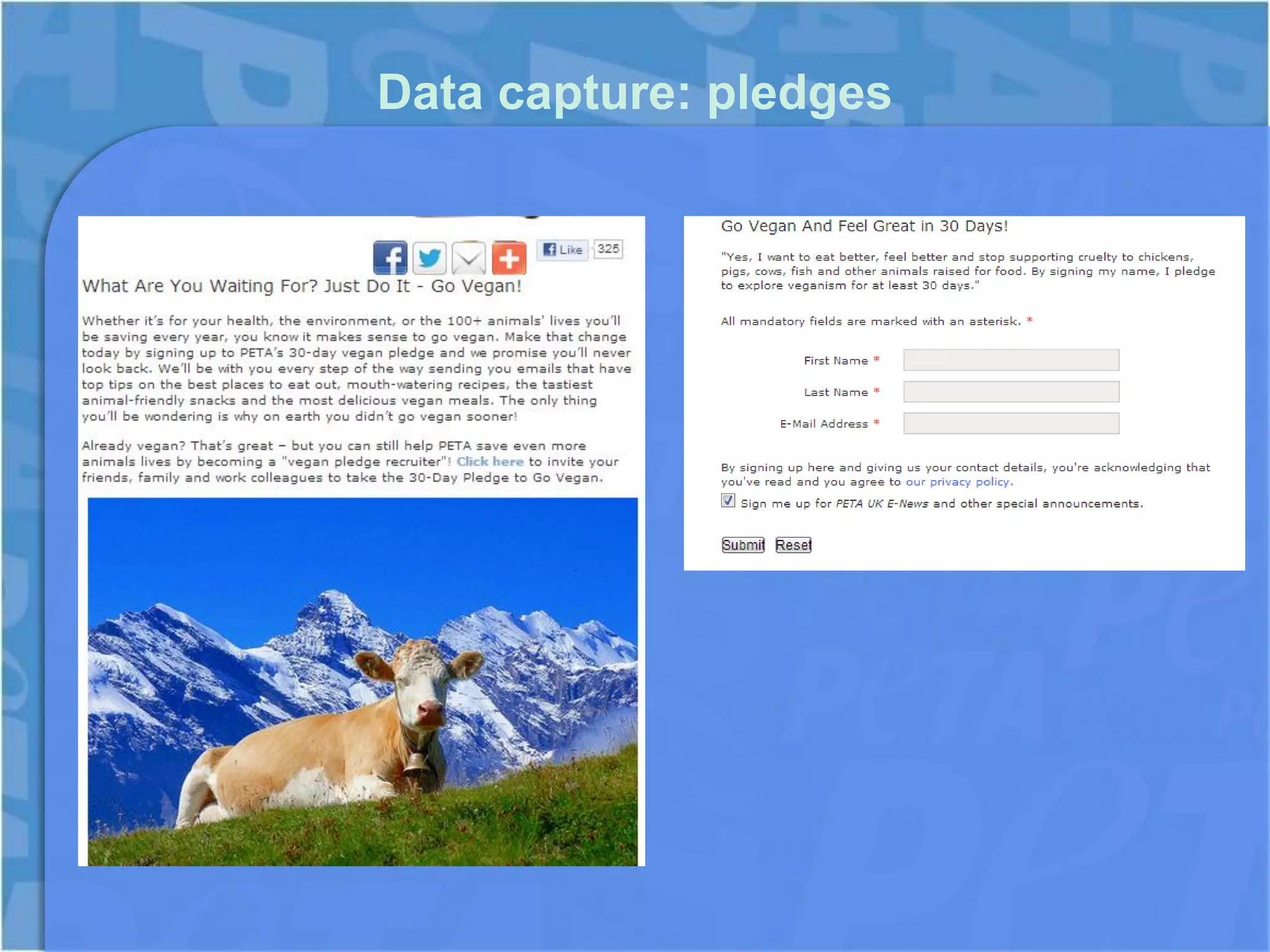 Data capture: pledges
 