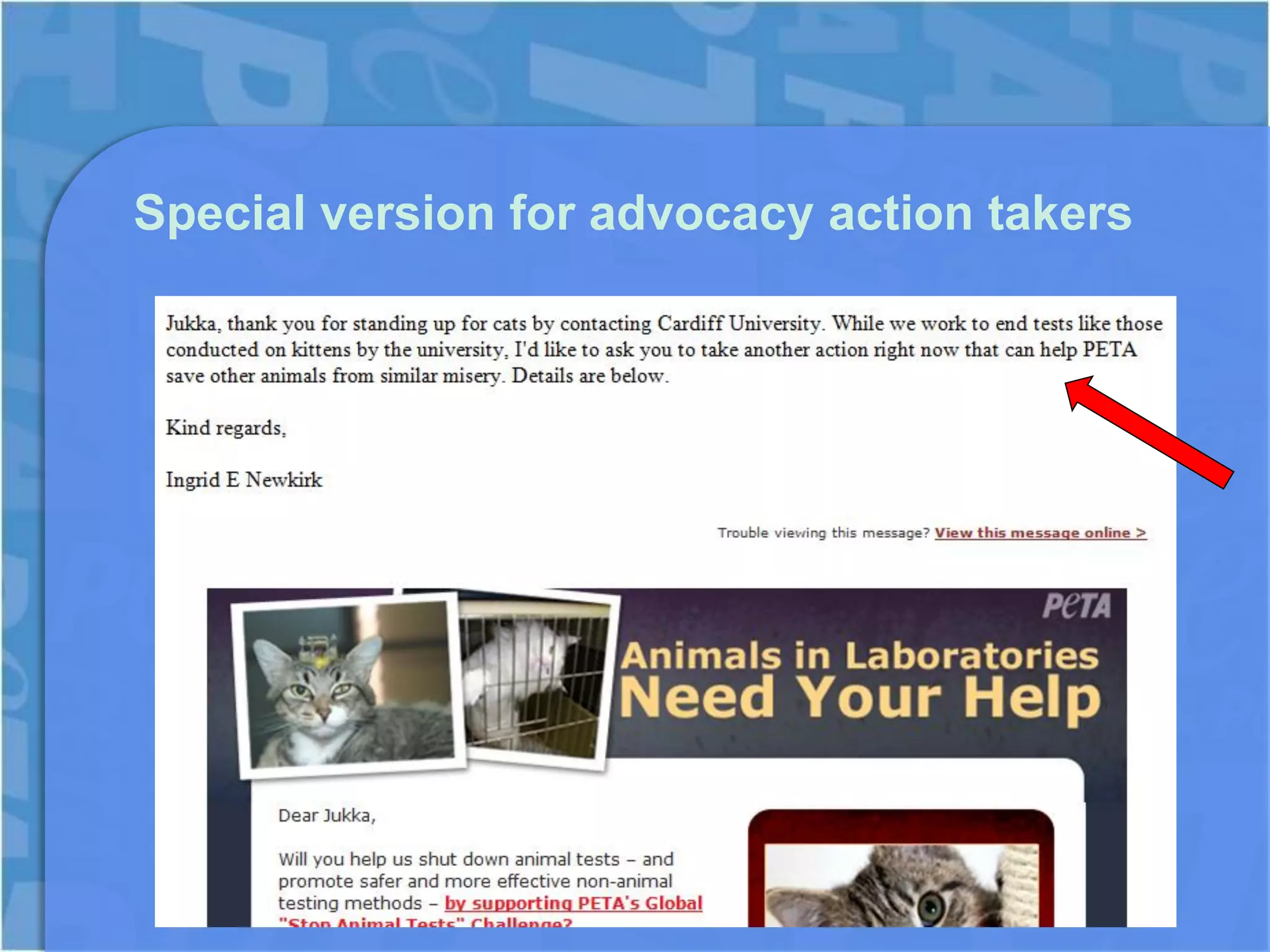 Special version for advocacy action takers
 