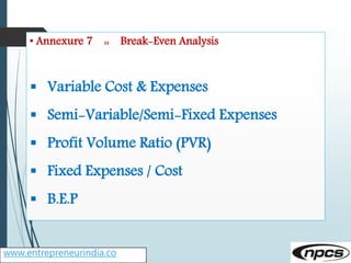 • Annexure 8 to 11 :: Sensitivity Analysis-Price/Volume
 Resultant N.P.B.T
 Resultant D.S.C.R
 Resultant PV Ratio
 Res...