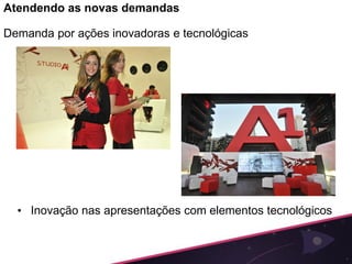 Atendendo as novas demandas

Demanda por ações inovadoras e tecnológicas




  • Inovação nas apresentações com elementos tecnológicos
 