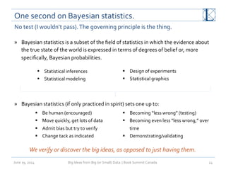 One	
  second	
  on	
  Bayesian	
  statistics.	
  
June	
  19,	
  2014	
   Big	
  Ideas	
  from	
  Big	
  (or	
  Small)	
 ...