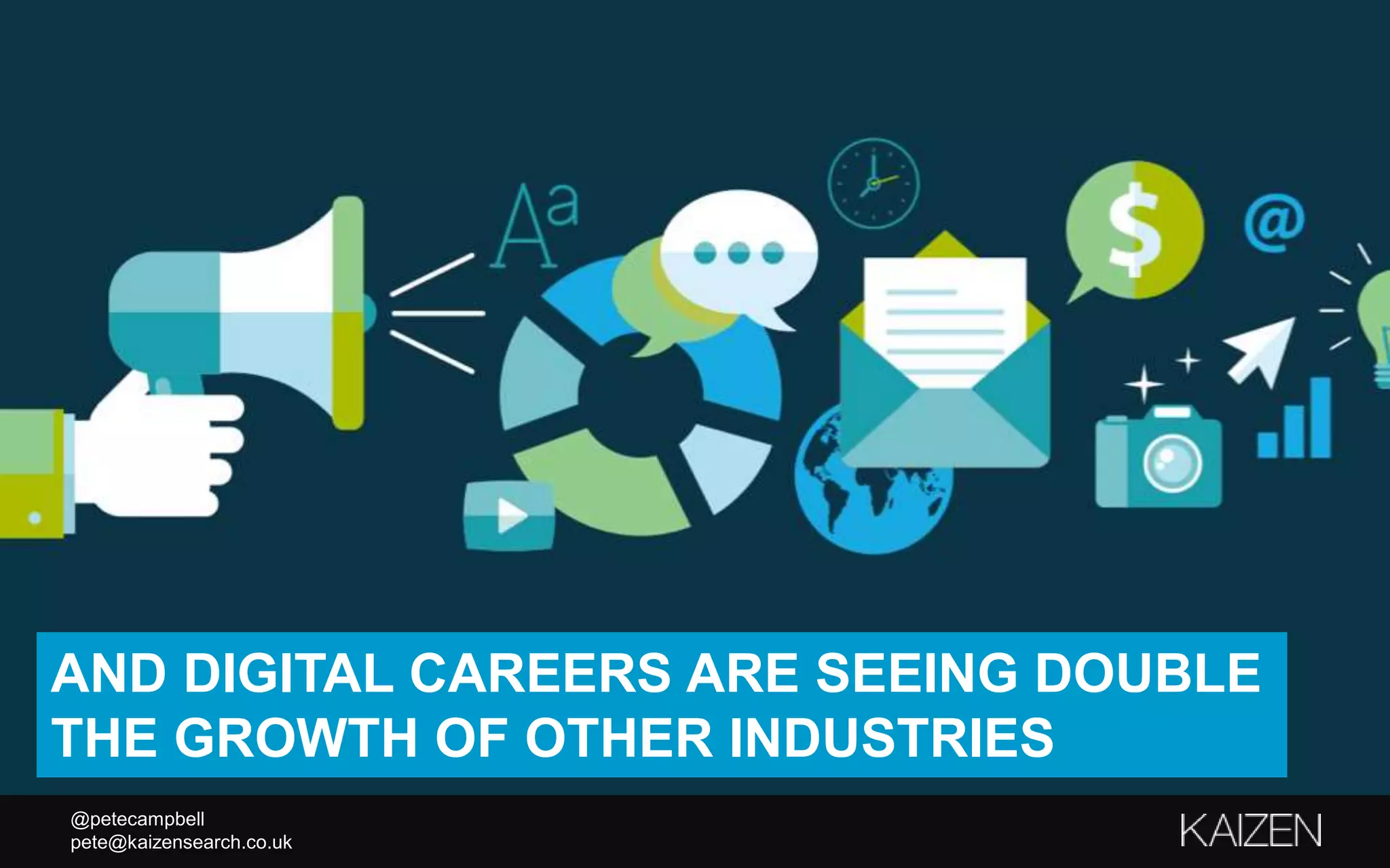 @petecampbell
pete@kaizensearch.co.uk
AND DIGITAL CAREERS ARE SEEING DOUBLE
THE GROWTH OF OTHER INDUSTRIES
 