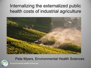 Internalizing the externalized public
health costs of industrial agriculture

Pete Myers, Environmental Health Sciences
Environmental Health Sciences

 