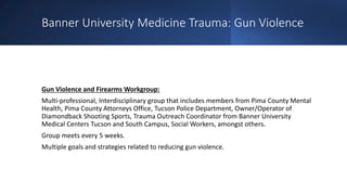 Banner University Medicine Trauma: Gun Violence
Gun Violence and Firearms Workgroup:
Multi-professional, Interdisciplinary...