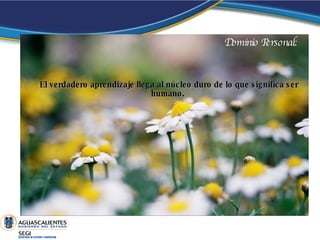 El verdadero aprendizaje llega al núcleo duro de lo que significa ser humano.  Dominio Personal: 