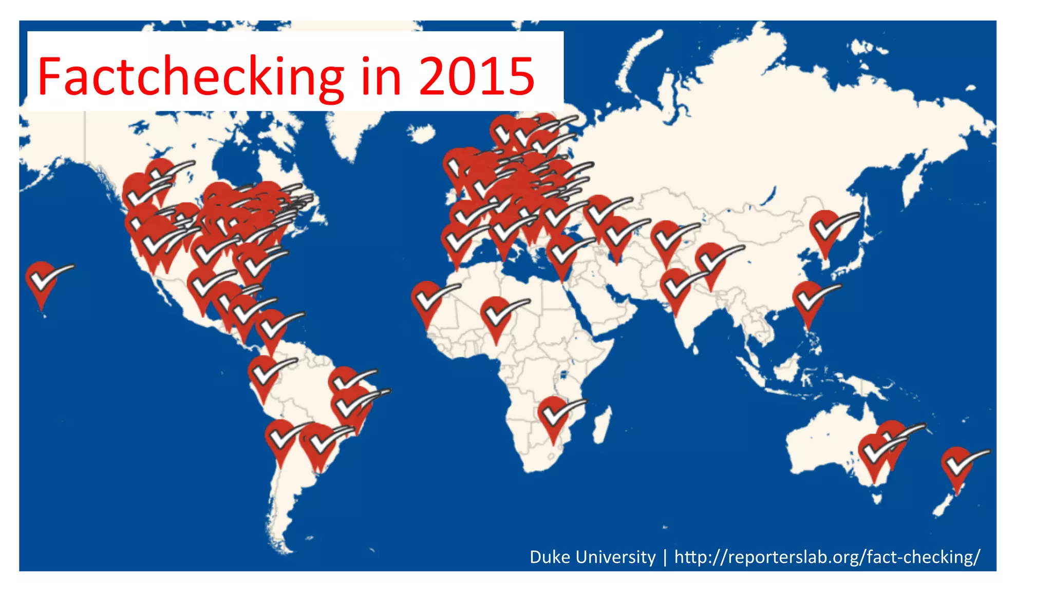 Factchecking	in	2015	
Duke	University	|	hBp://reporterslab.org/fact-checking/	
 