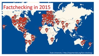 Factchecking	in	2015	
Duke	University	|	hBp://reporterslab.org/fact-checking/	
 