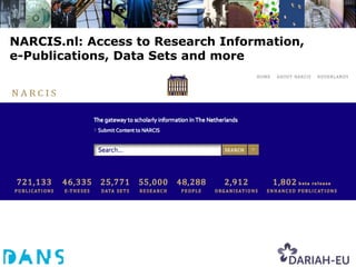 NARCIS.nl: Access to Research Information,
e-Publications, Data Sets and more
 