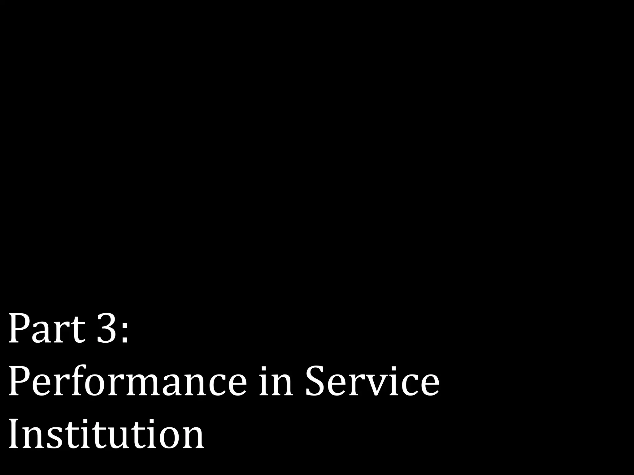 Part 3:
Performance in Service
Institution
 