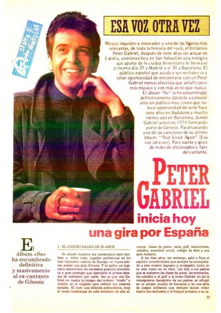Peter Gabriel inicia hoy una gira por España