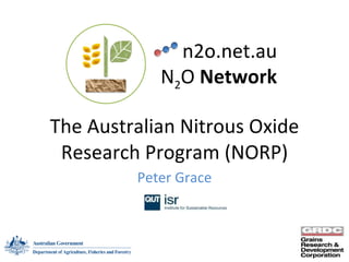 The Australian Nitrous Oxide Research Program (NORP) Peter Grace n2o.net.au N 2 O  Network 