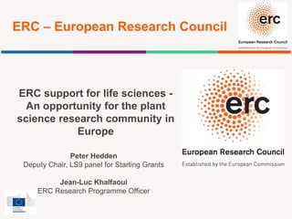ERC – European Research Council
Peter Hedden
Deputy Chair, LS9 panel for Starting Grants
Jean-Luc Khalfaoui
ERC Research Programme Officer
ERC support for life sciences -
An opportunity for the plant
science research community in
Europe
 
