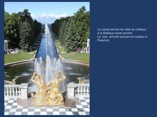 Le canal permet de relier le château à la Baltique toute proche. Le  tsar  arrivait souvent en bateau à Peterhof.   